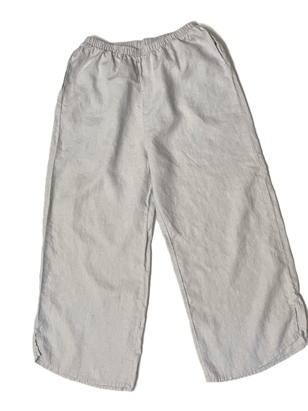 FLAX Pants 100% Linen Sz S (6-10) Soft Gray Elastic Waist Pockets Lagenloook